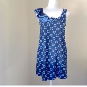 Anthropologie Odille blue ruffle shoulder tunic dress